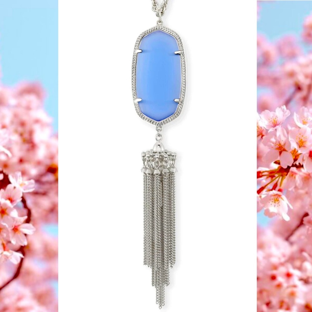 Kendra Scott Rayne-Tassel Necklace -  Periwinkle Cat's Eye - Silver and Blue